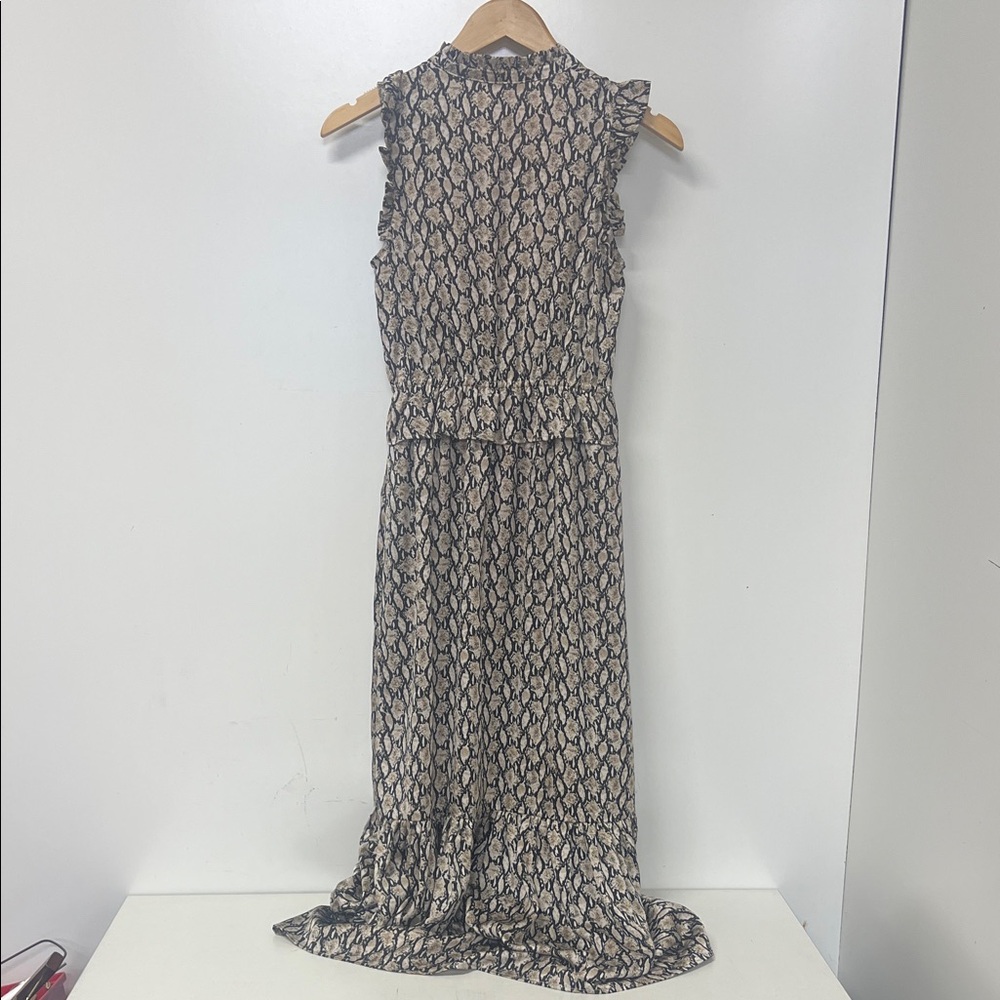 THML Maxi Dress, Snakeskin, Ruffle Tie Neck, Tiered, Sleeveless w/Ruffle, XS - Picture 9 of 9